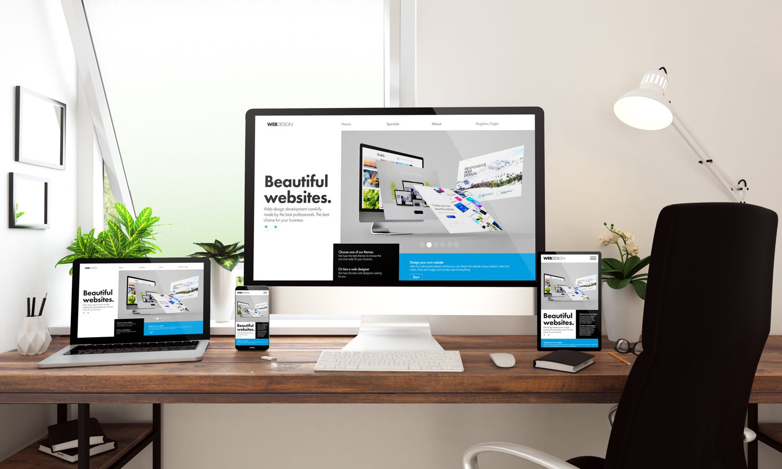 3d,Rendering,Of,Computer,,Notebook,,Tablet,And,Smartphone,Showing,Website