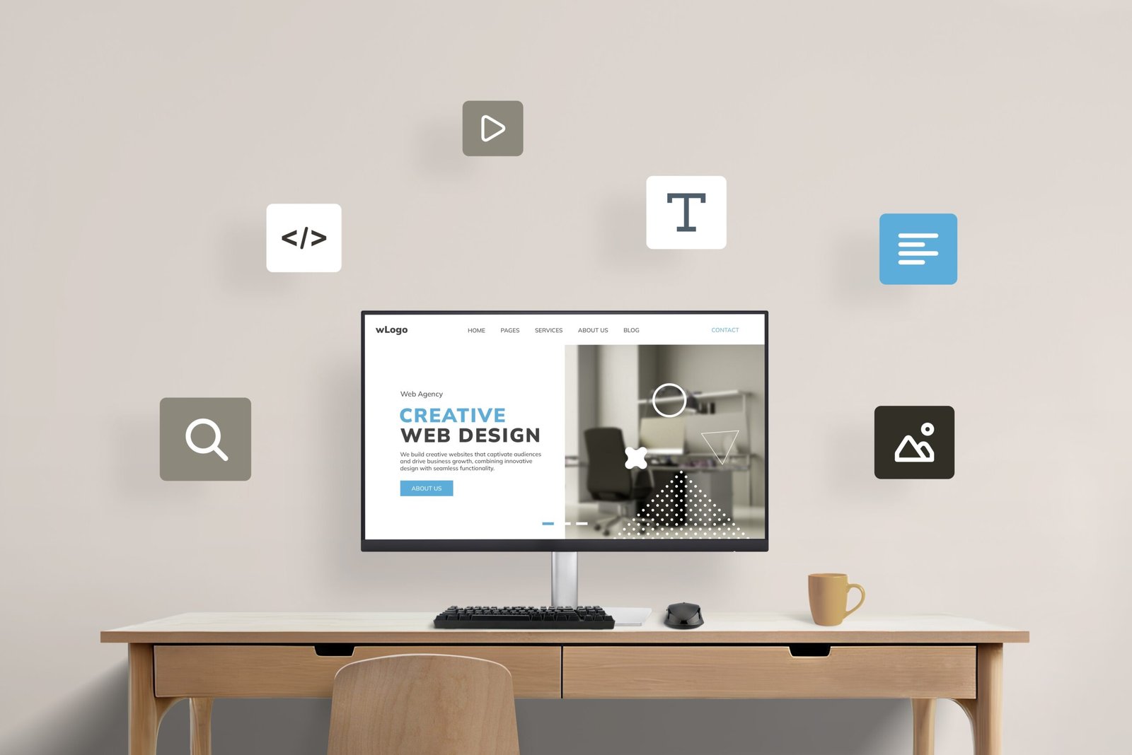 Work,Desk,With,Computer,Display,Featuring,Web,Design,Studio,Presentation